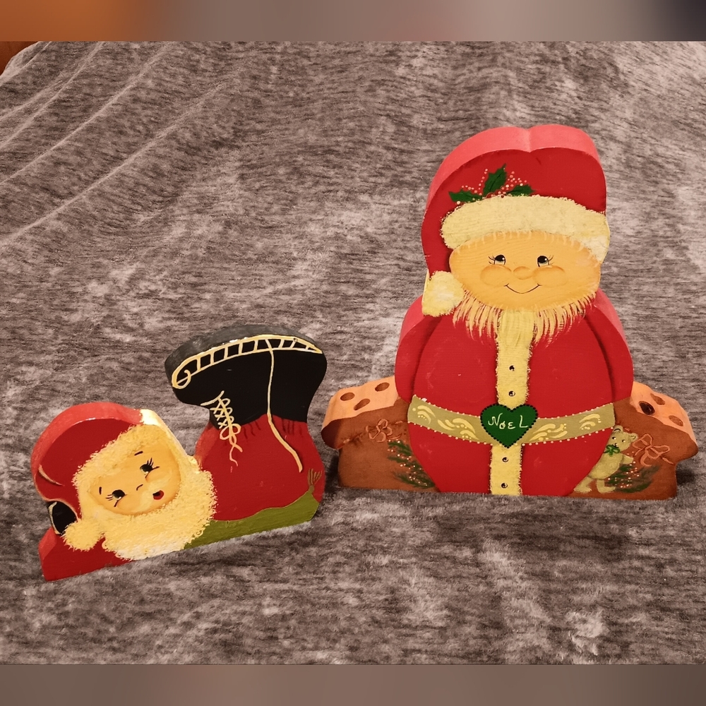 Vintage Wooden Hand-painted Christmas Decor 2pc CandyCane Holder
